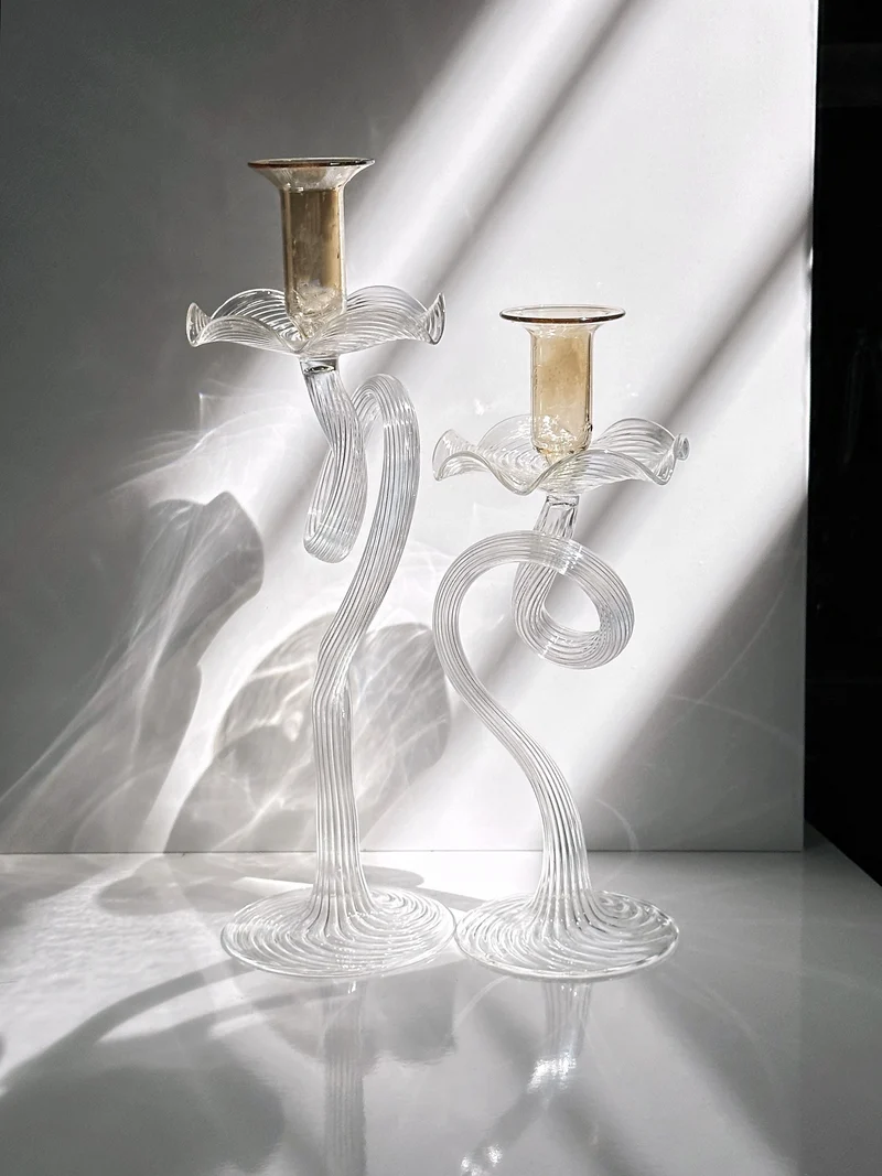 2 Handmade Murano Glass Candleholders
