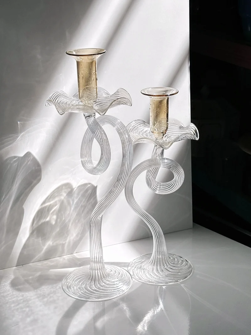 2 Handmade Murano Glass Candleholders