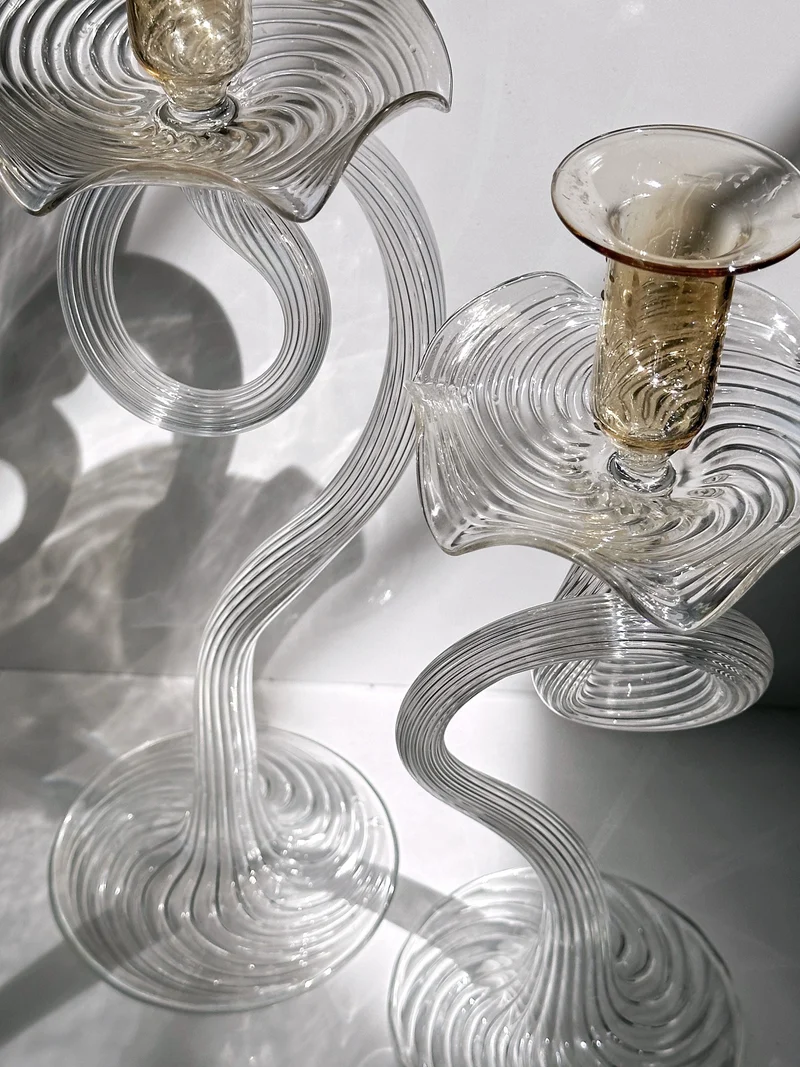 2 Handmade Murano Glass Candleholders