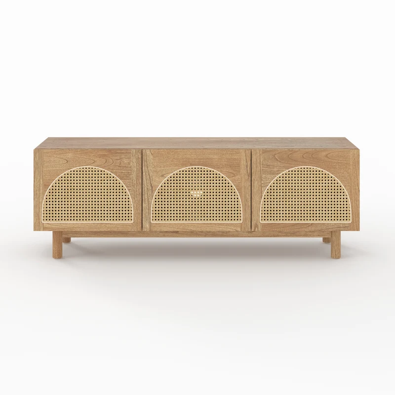 Meuble TV Delya en bois massif de mindi et rotin 160 cm