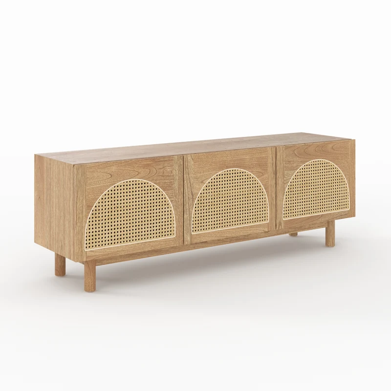Meuble TV Delya en bois massif de mindi et rotin 160 cm