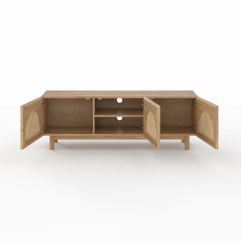 Meuble TV Delya en bois massif de mindi et rotin 160 cm