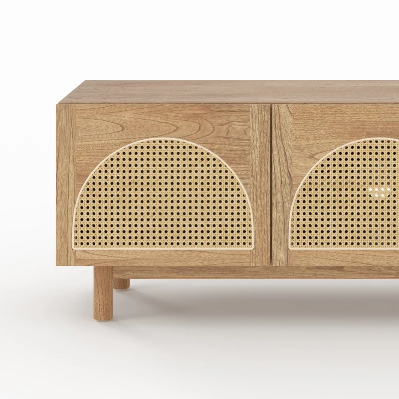 Meuble TV Delya en bois massif de mindi et rotin 160 cm