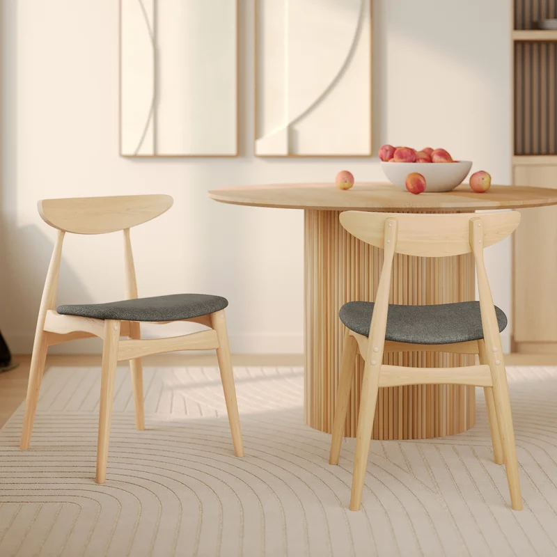 Lot de 2 chaises Josette en tissu gris et bois d'hévéa