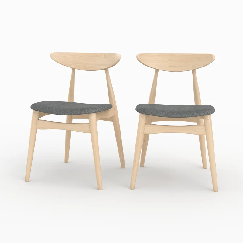 Lot de 2 chaises Josette en tissu gris et bois d'hévéa