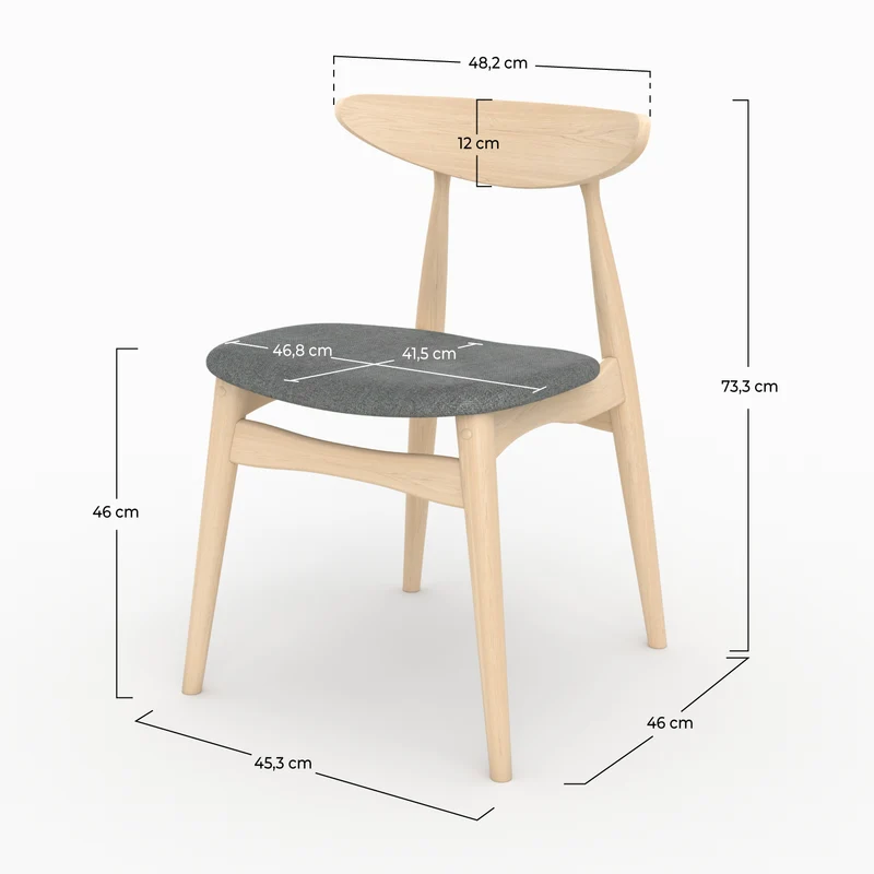 Lot de 2 chaises Josette en tissu gris et bois d'hévéa