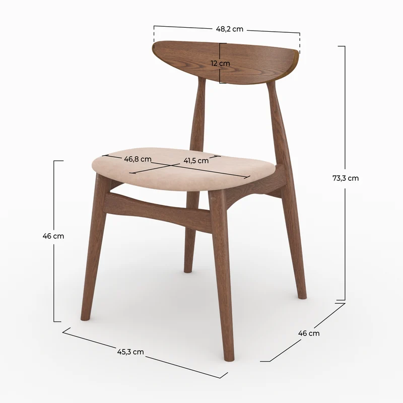 Lot de 2 chaises Josette en tissu beige et bois foncé d'hévéa