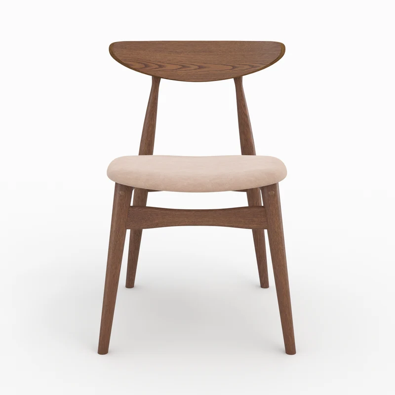 Lot de 2 chaises Josette en tissu beige et bois foncé d'hévéa