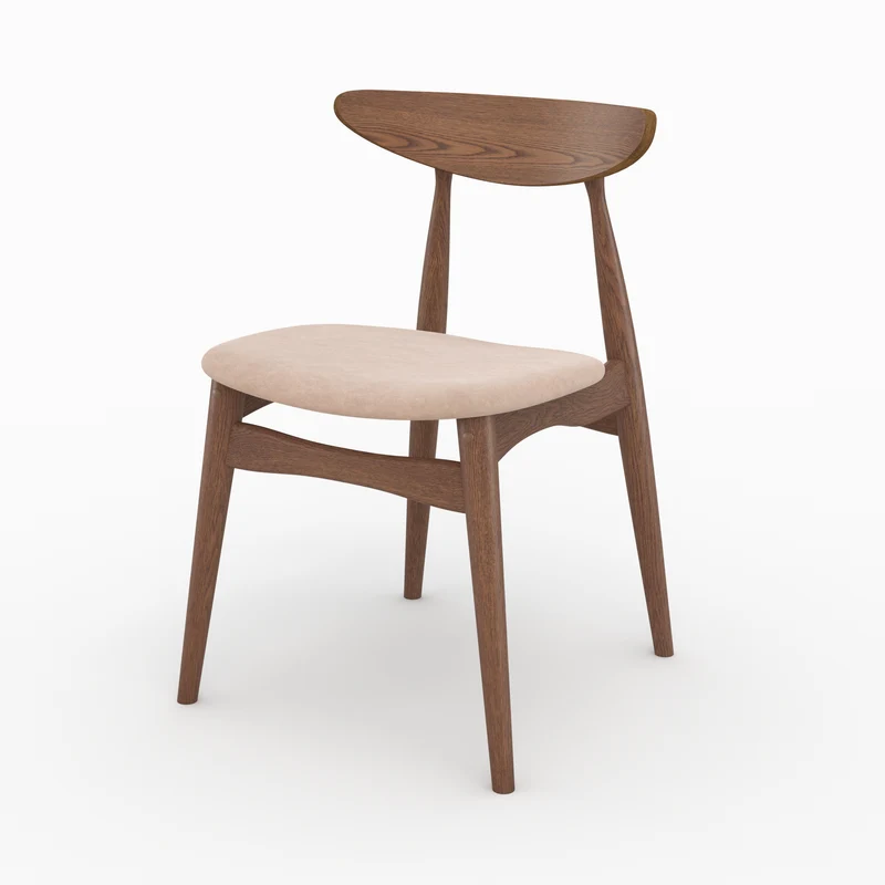 Lot de 2 chaises Josette en tissu beige et bois foncé d'hévéa