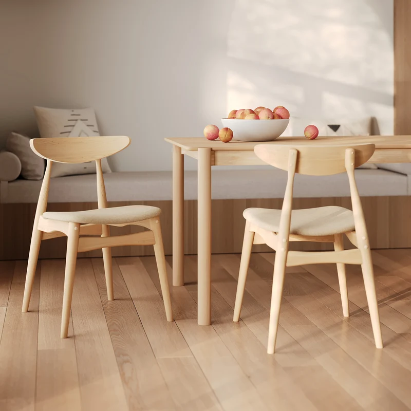 Lot de 2 chaises Josette en tissu beige et bois d'hévéa