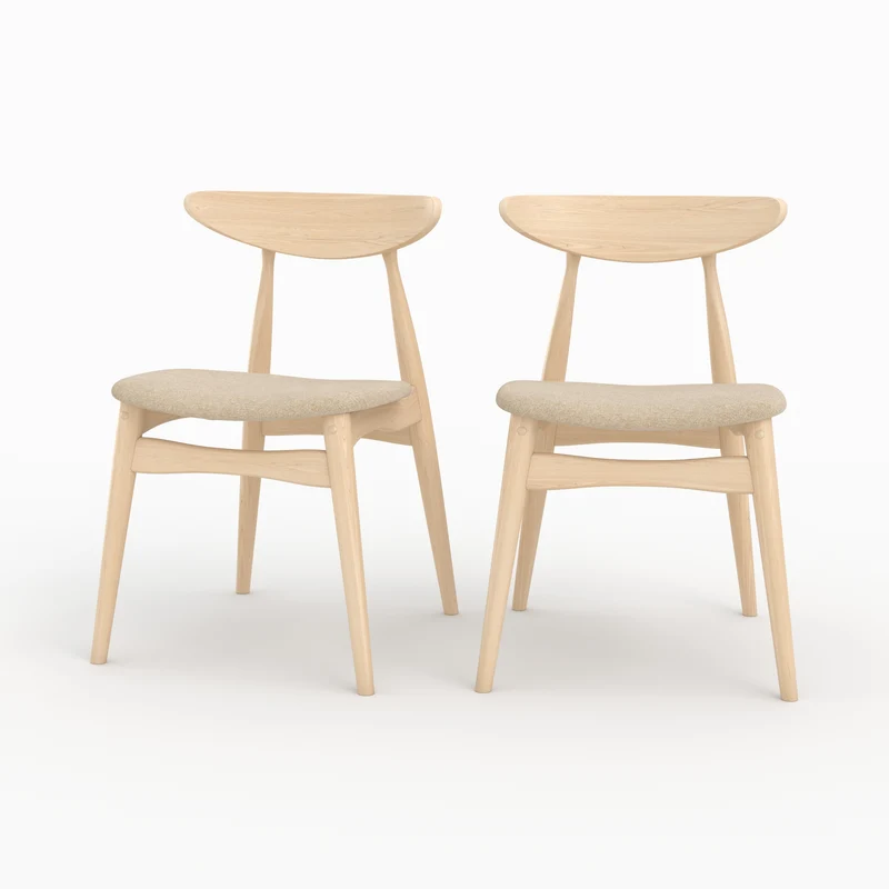 Lot de 2 chaises Josette en tissu beige et bois d'hévéa