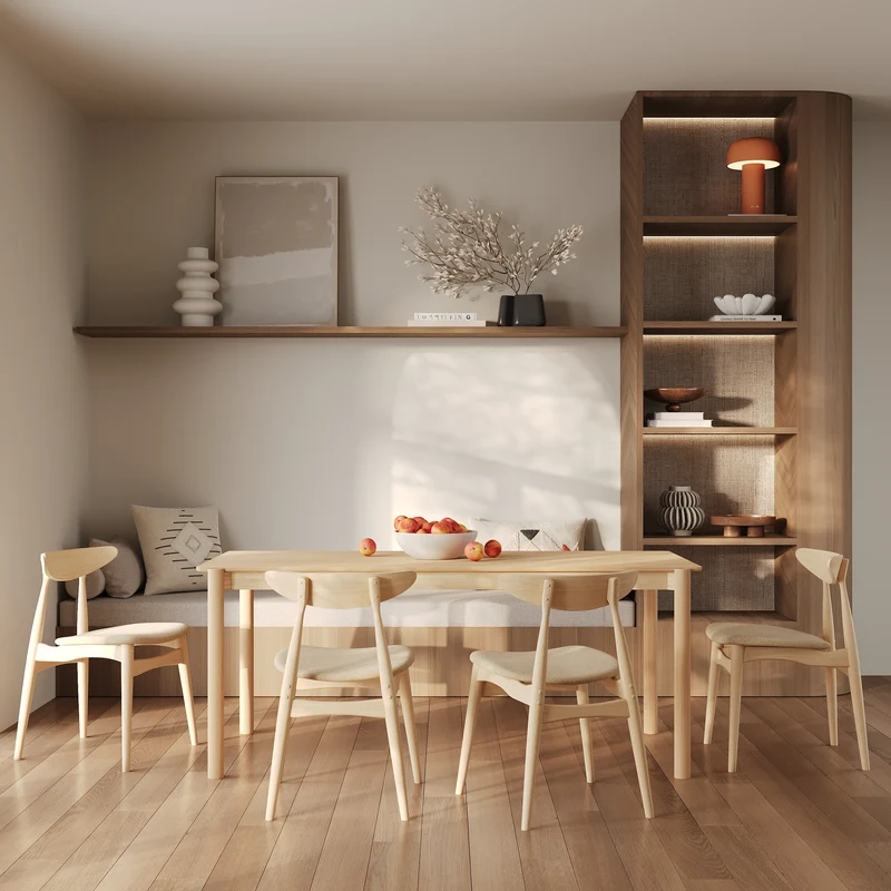 Lot de 2 chaises Josette en tissu beige et bois d'hévéa