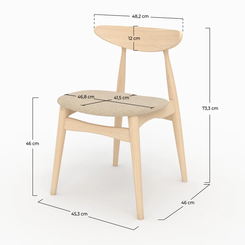 Lot de 2 chaises Josette en tissu beige et bois d'hévéa