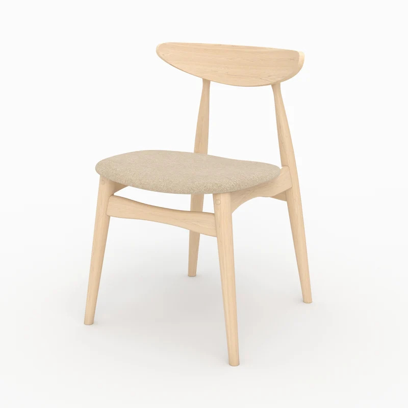 Lot de 2 chaises Josette en tissu beige et bois d'hévéa