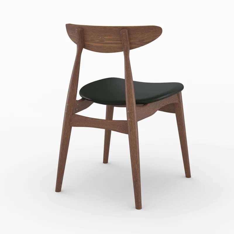 Lot de 2 chaises Josette en cuir synthétique noir et bois d'hévéa