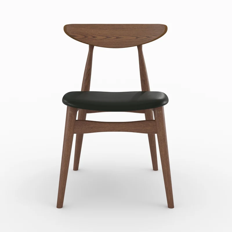 Lot de 2 chaises Josette en cuir synthétique noir et bois d'hévéa