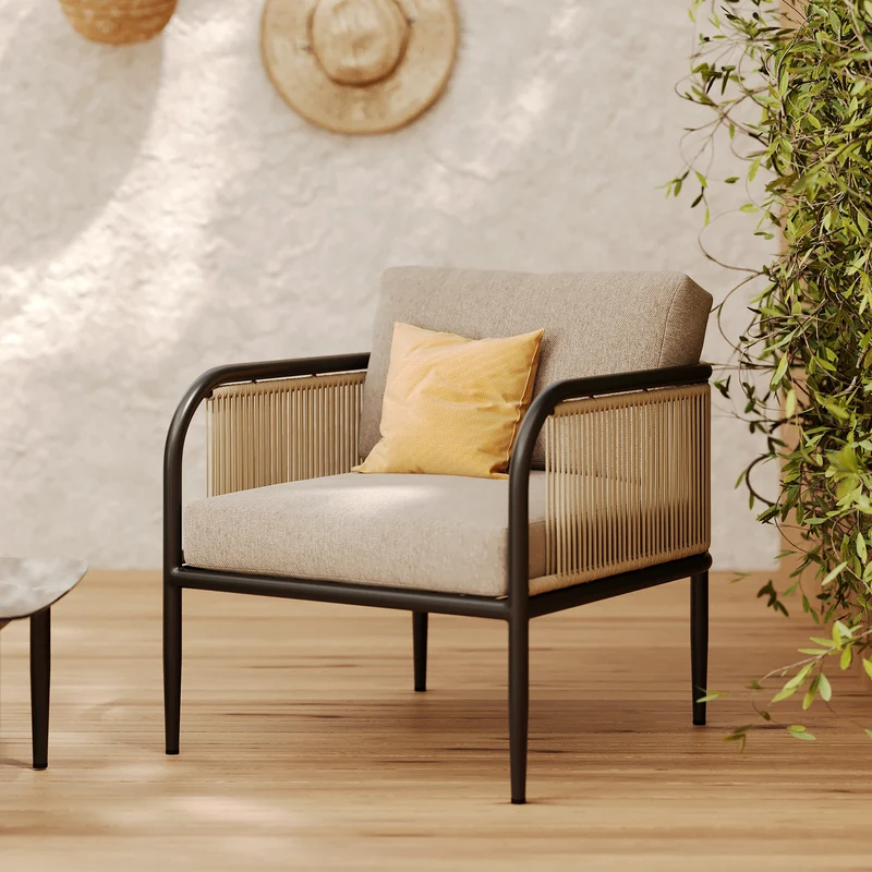 Fauteuil de jardin Wilo en acier et tissu beige