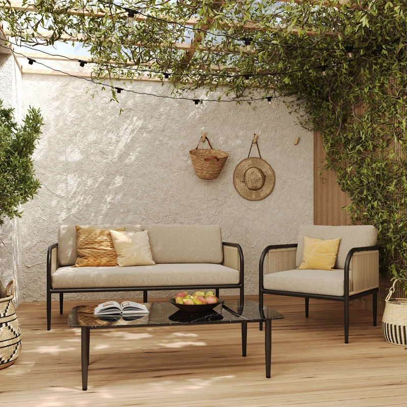 Fauteuil de jardin Wilo en acier et tissu beige