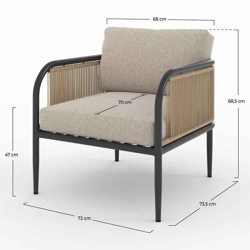 Fauteuil de jardin Wilo en acier et tissu beige