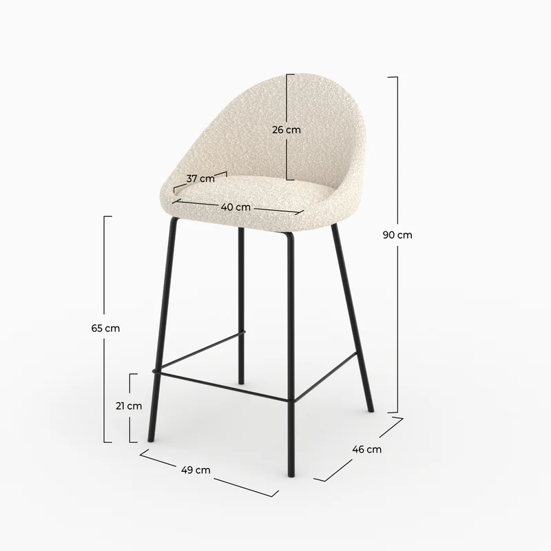 Chaise pour îlot central Misty effet laine bouclette blanche 65 cm
