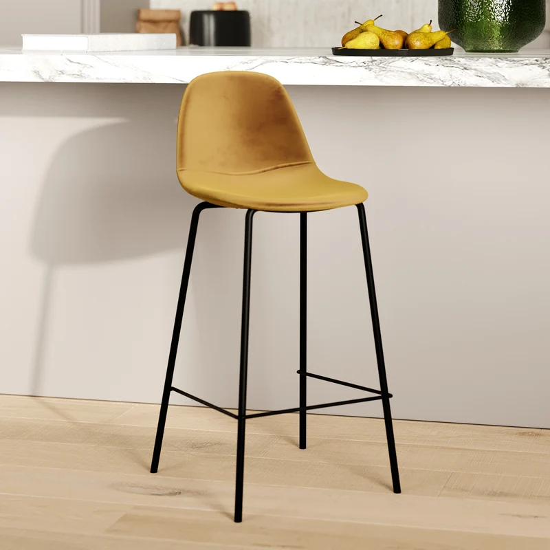 Chaise pour îlot central Henrik en velours jaune 65 cm