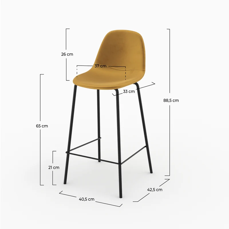 Chaise pour îlot central Henrik en velours jaune 65 cm