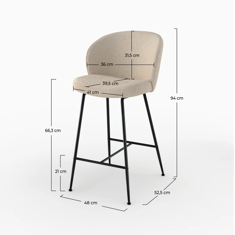 Chaise de bar Groom en tissu bouclé beige 66 cm