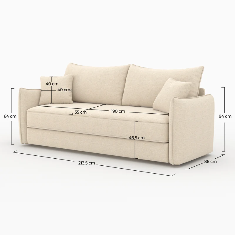 Canapé convertible 3 places Céleste en tissu effet lin blanc cassé