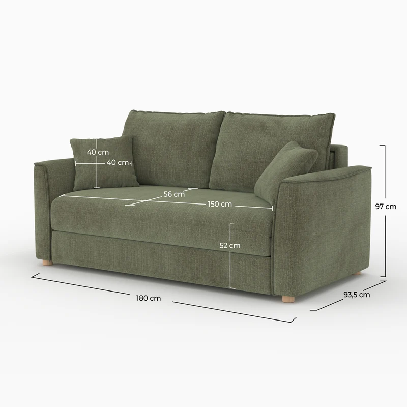 Canapé convertible 2 places Olympe en tissu texturé vert kaki