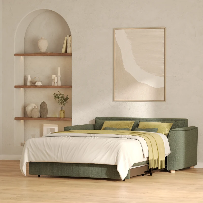 Canapé convertible 2 places Olympe en tissu texturé vert kaki
