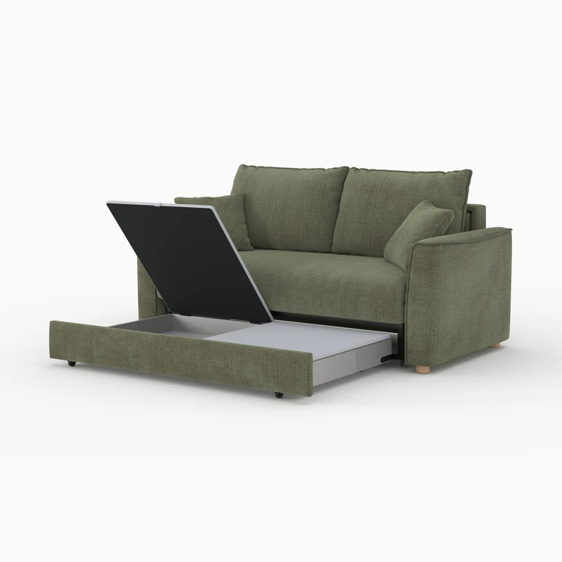 Canapé convertible 2 places Olympe en tissu texturé vert kaki