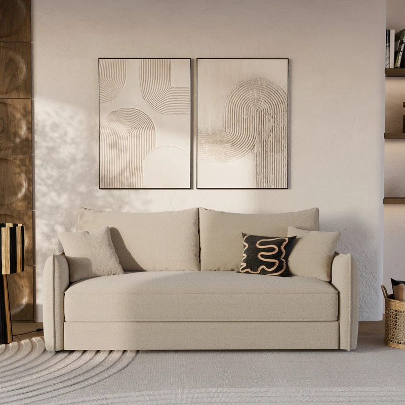 Canapé convertible 3 places Céleste en tissu effet lin beige