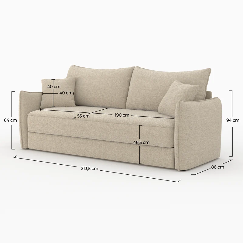 Canapé convertible 3 places Céleste en tissu effet lin beige