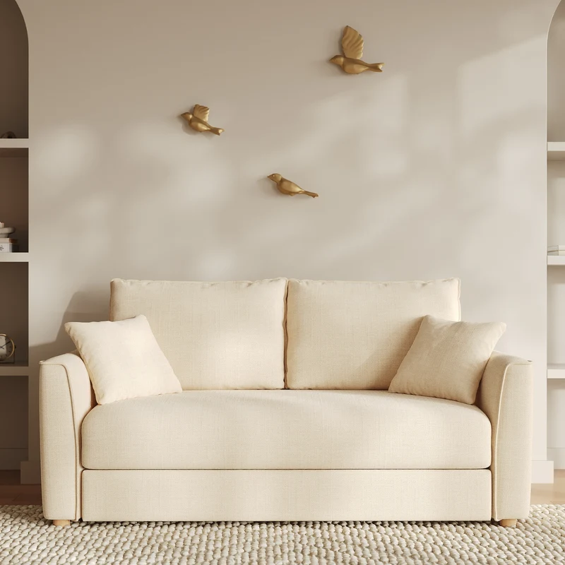 Canapé convertible 2 places Olympe en tissu texturé beige