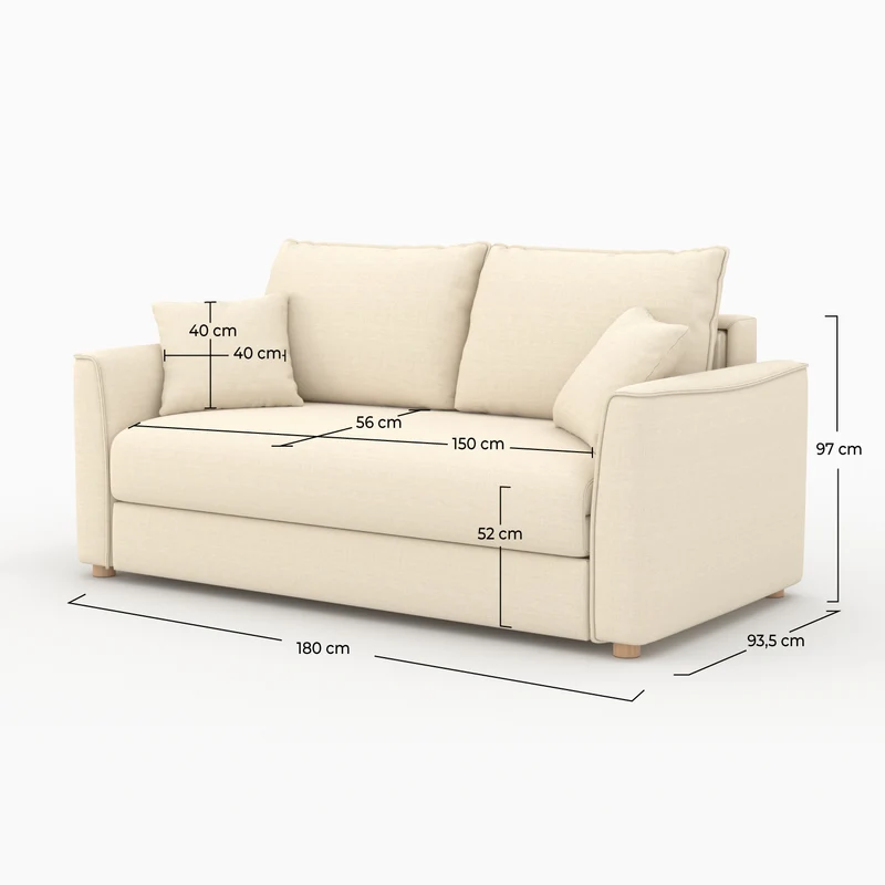 Canapé convertible 2 places Olympe en tissu texturé beige