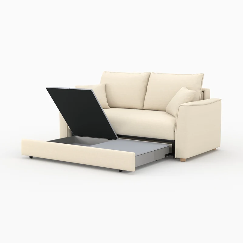 Canapé convertible 2 places Olympe en tissu texturé beige