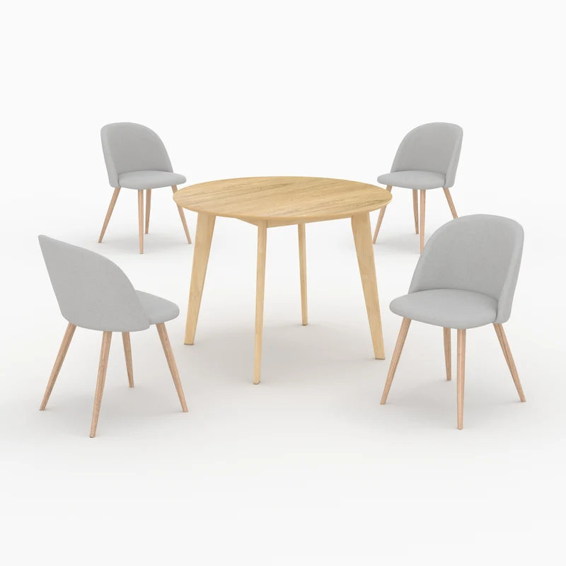 Table et chaises Réno 4 personnes en tissu taupe et bois