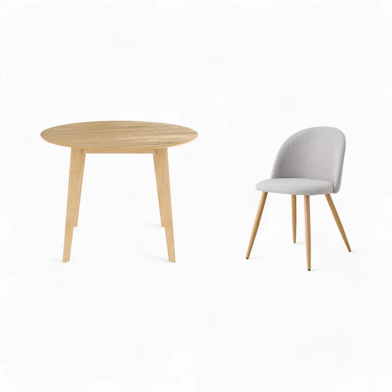 Table et chaises Réno 4 personnes en tissu taupe et bois
