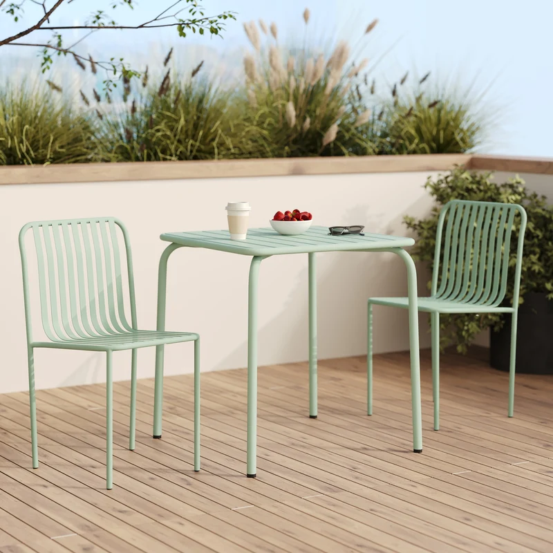 Table et chaises de jardin Yumi en métal vert 2 personnes