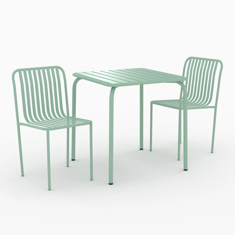 Table et chaises de jardin Yumi en métal vert 2 personnes