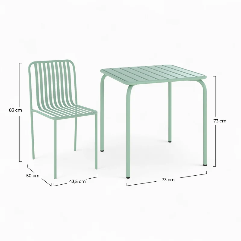 Table et chaises de jardin Yumi en métal vert 2 personnes