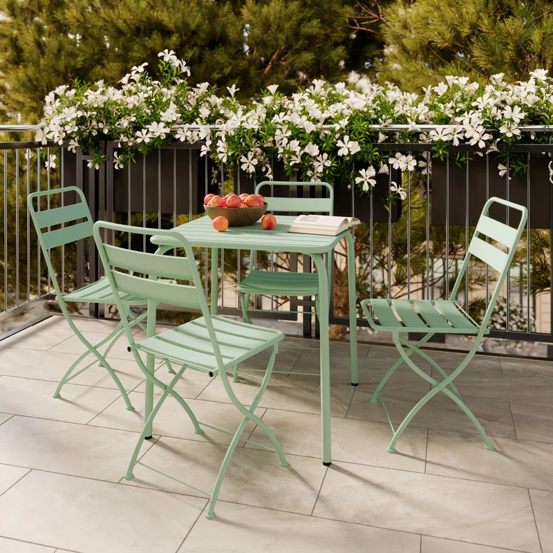Table et chaises de jardin Yumi 4 personnes en métal vert