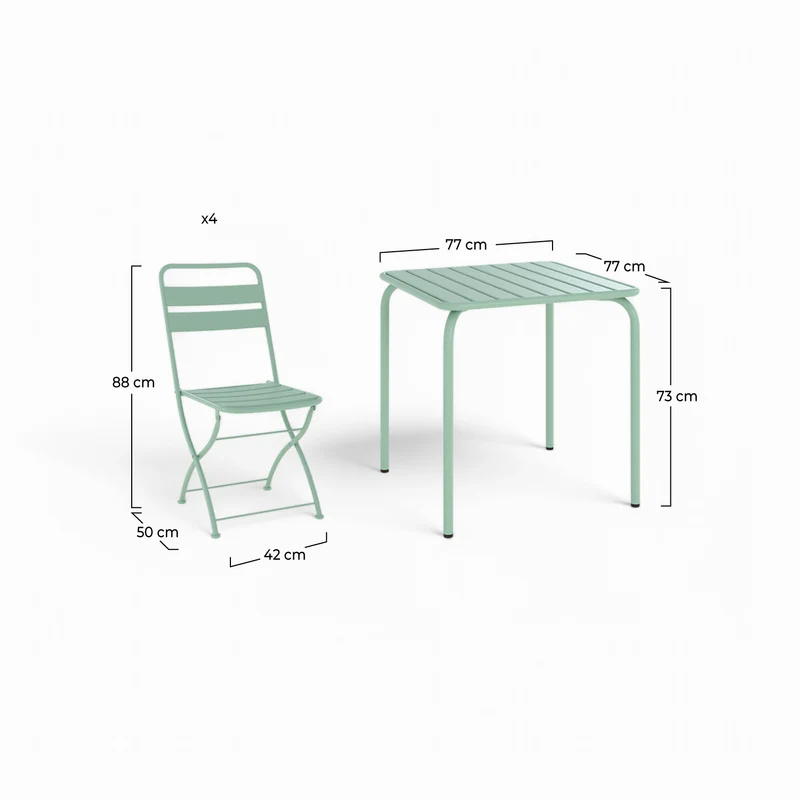 Table et chaises de jardin Yumi 4 personnes en métal vert