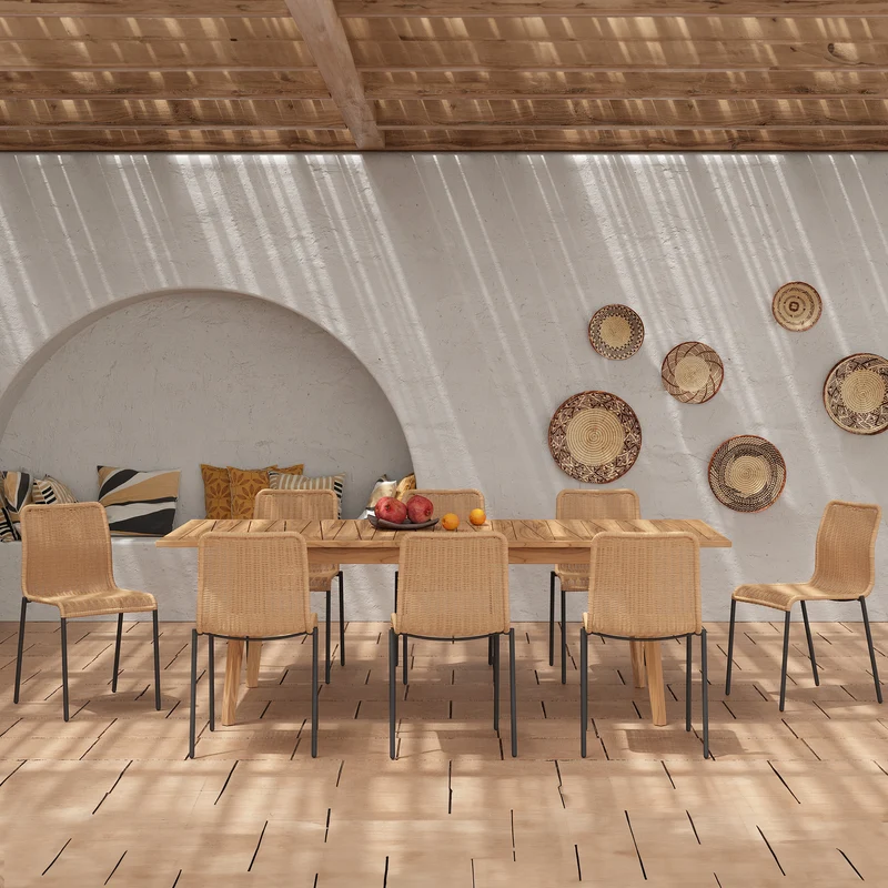Table et chaises de jardin Tunga 8 personnes en bois et résine