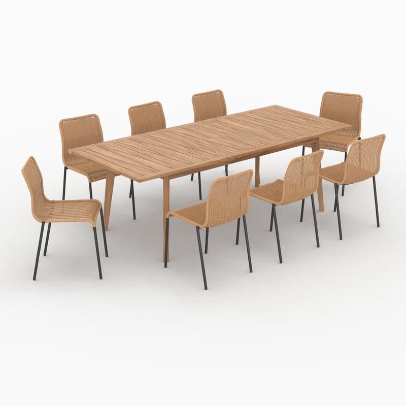 Table et chaises de jardin Tunga 8 personnes en bois et résine