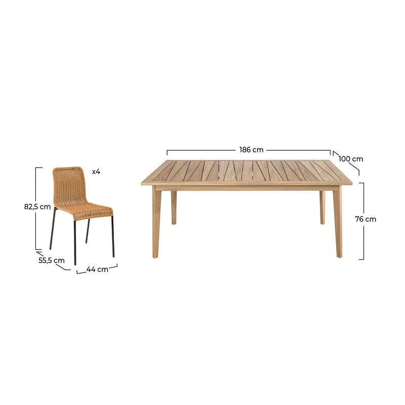 Table et chaises de jardin Tunga 8 personnes en bois et résine