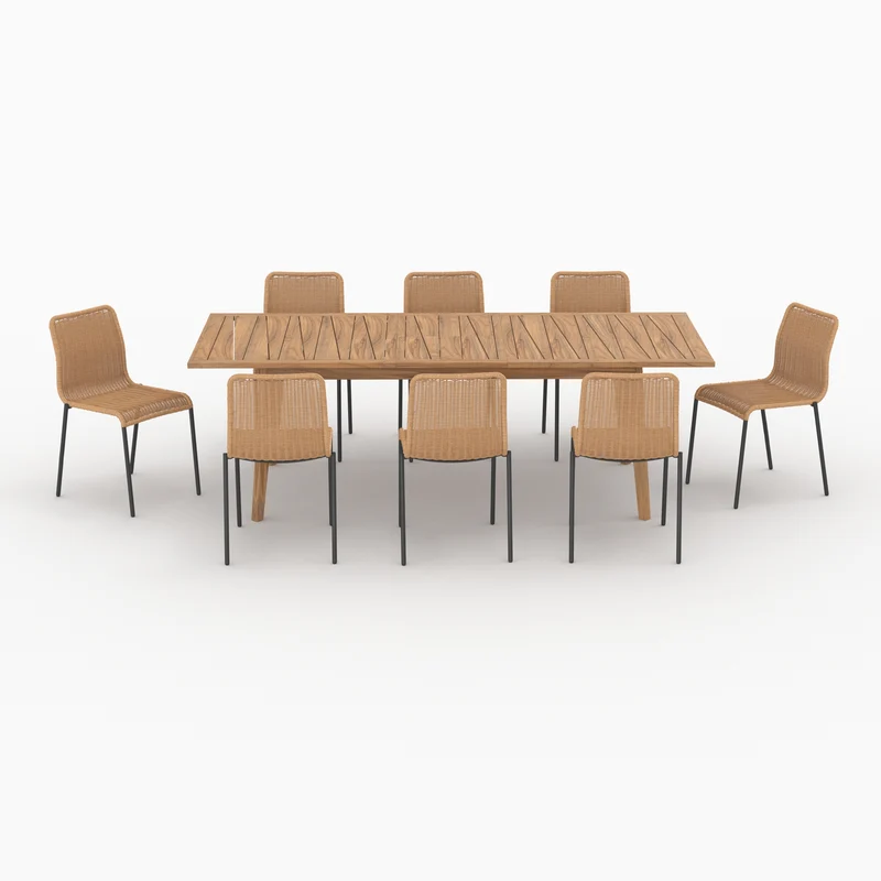 Table et chaises de jardin Tunga 8 personnes en bois et résine