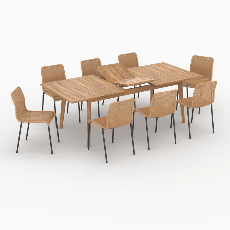 Table et chaises de jardin Tunga 8 personnes en bois et résine