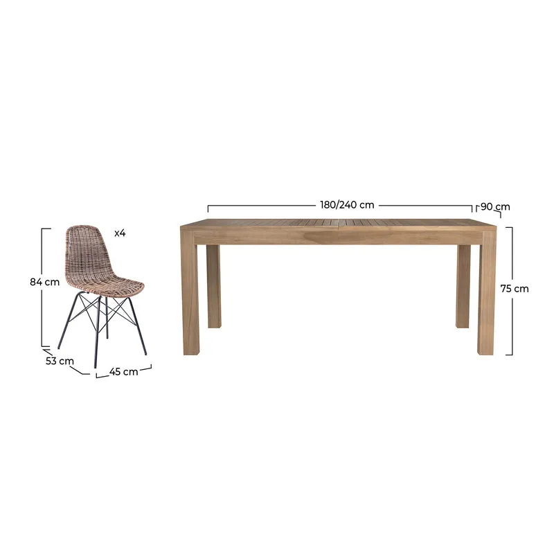 Table et chaises de jardin Tiptur 8 personnes en bois et résine