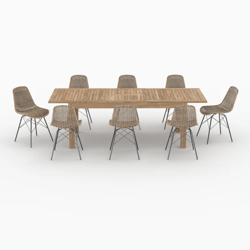 Table et chaises de jardin Tiptur 8 personnes en bois et résine